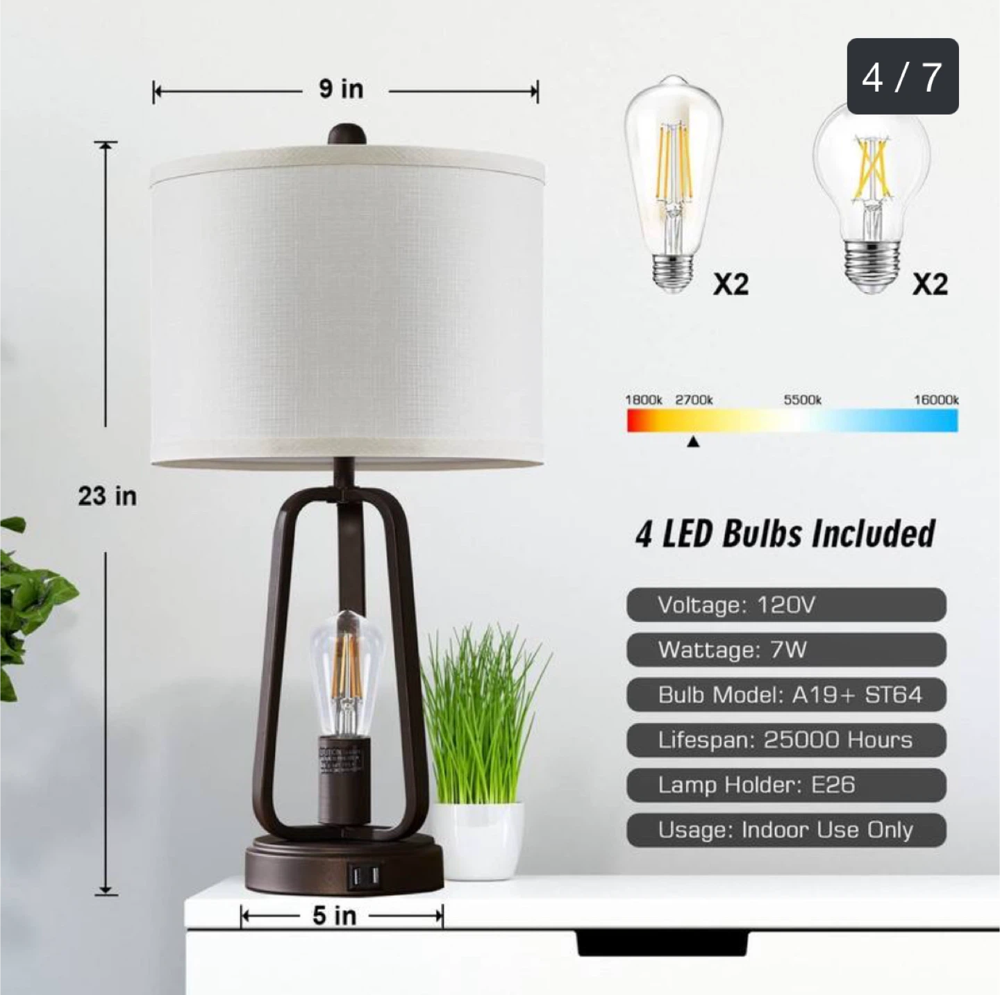 3-Way Dimmable Touch Table Lamp with USB Ports - photo 4