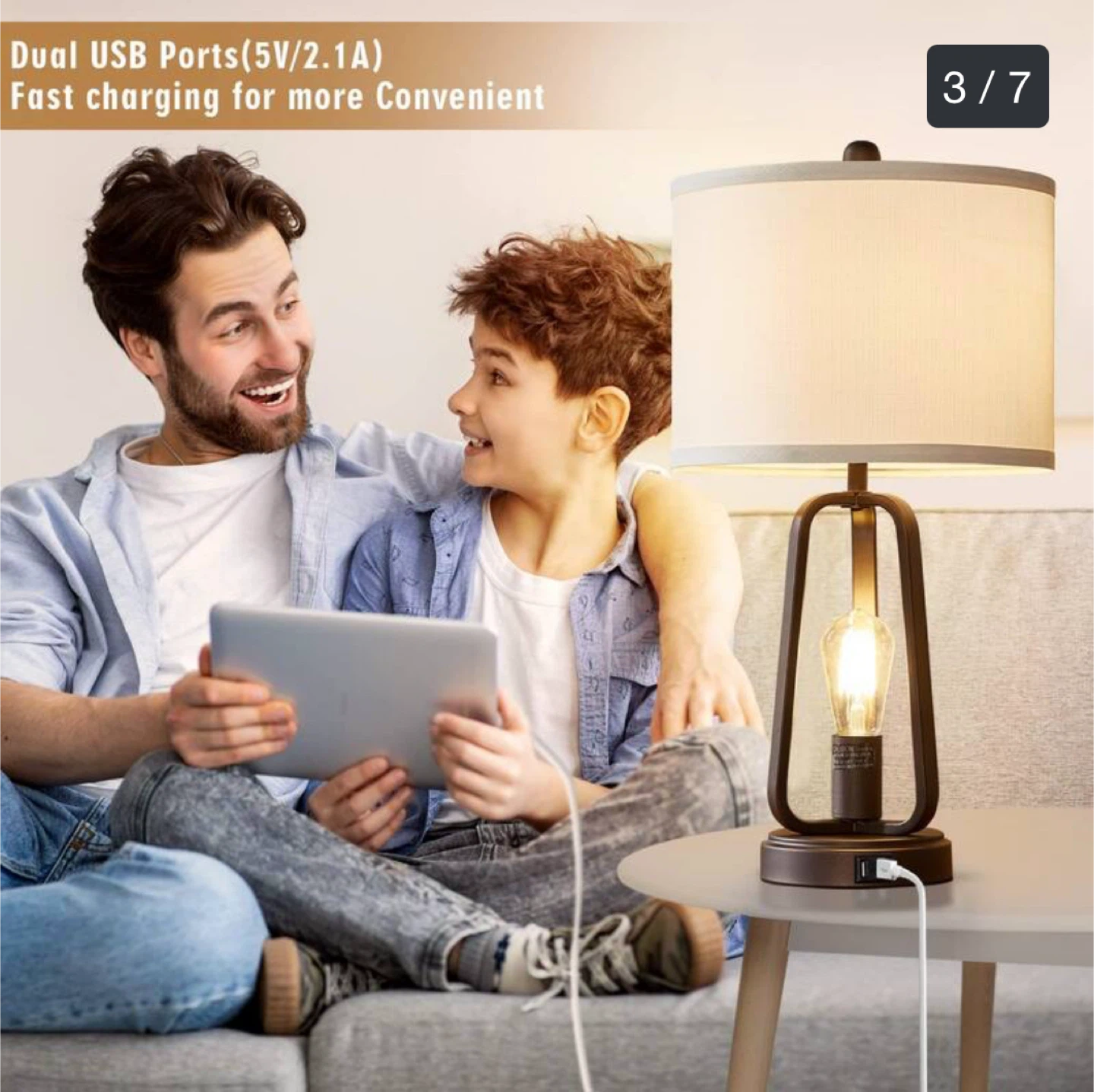 3-Way Dimmable Touch Table Lamp with USB Ports - photo 3
