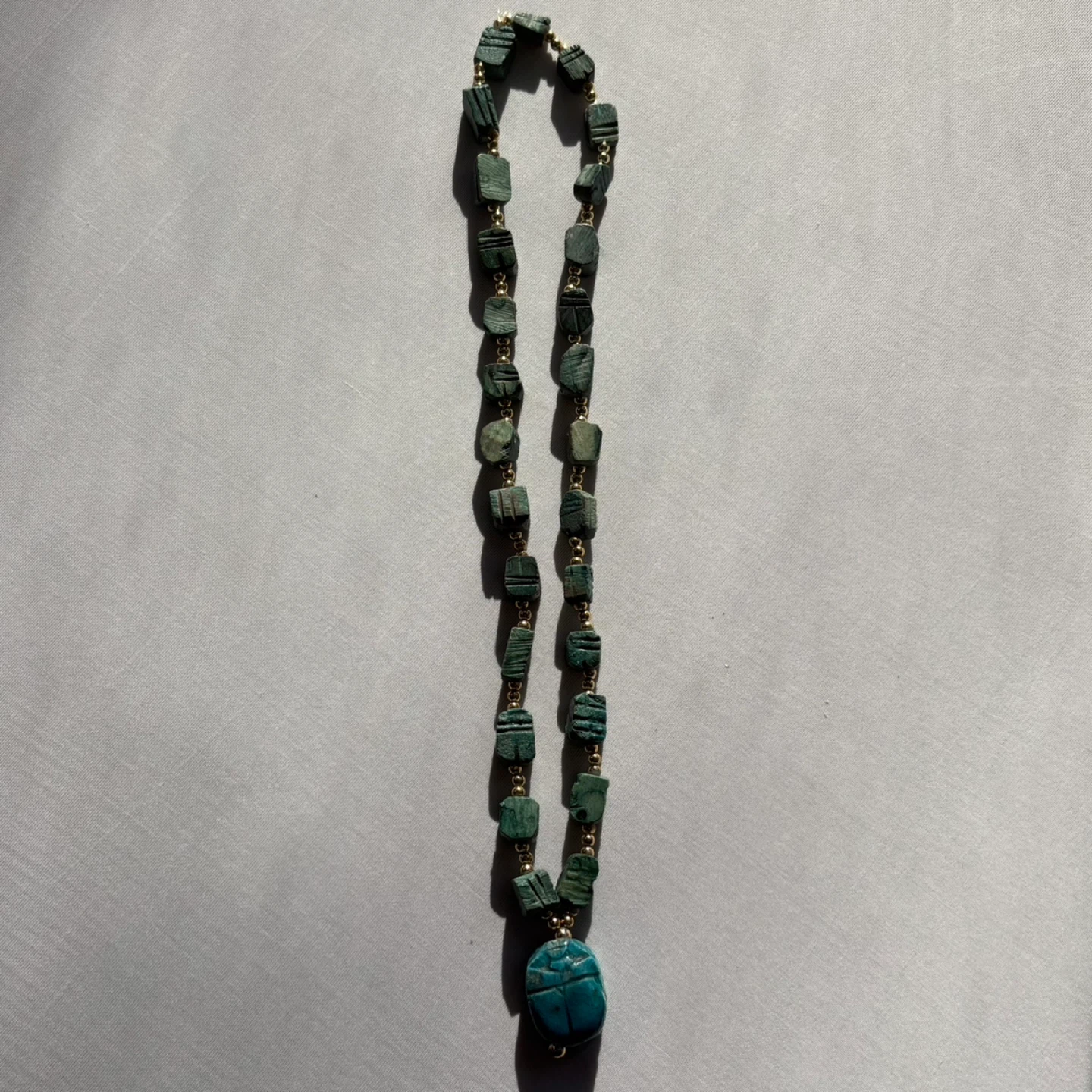 Vintage Turquoise Beaded Necklace Scarab Pendant 25 Inch - photo 2
