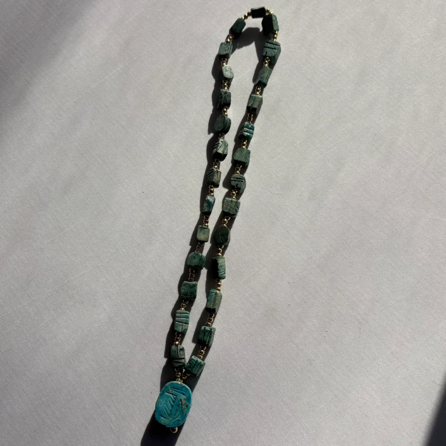 Vintage Turquoise Beaded Necklace Scarab Pendant 25 Inch image indicator(6)