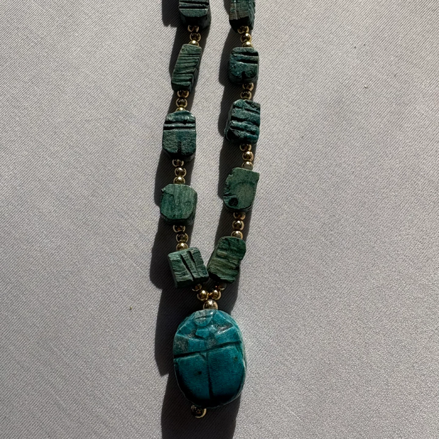 Vintage Turquoise Beaded Necklace Scarab Pendant 25 Inch - photo 3