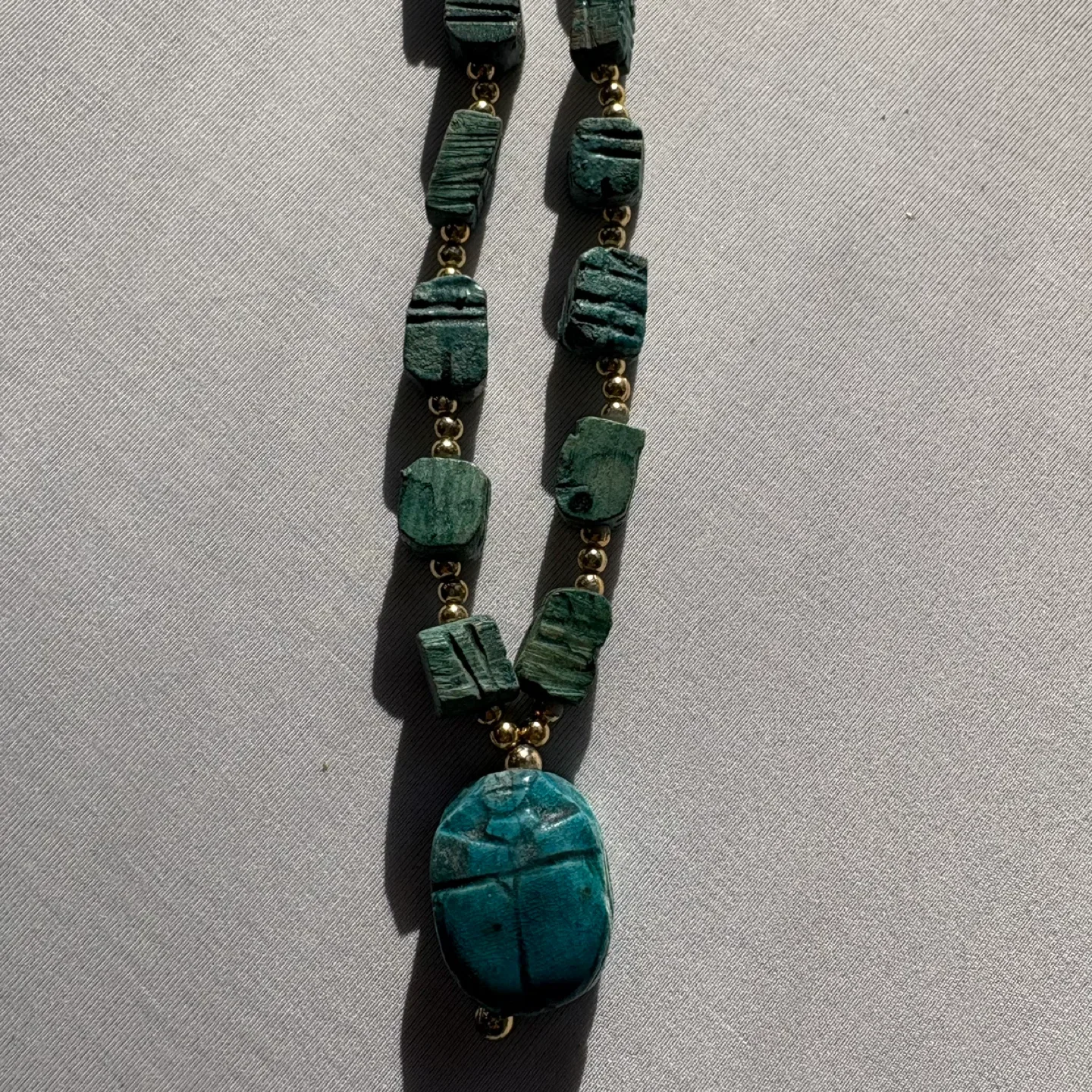 Vintage Turquoise Beaded Necklace Scarab Pendant 25 Inch image indicator(3)