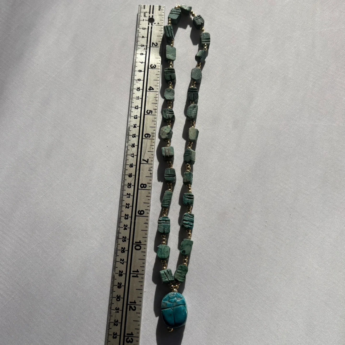 Vintage Turquoise Beaded Necklace Scarab Pendant 25 Inch - photo 5