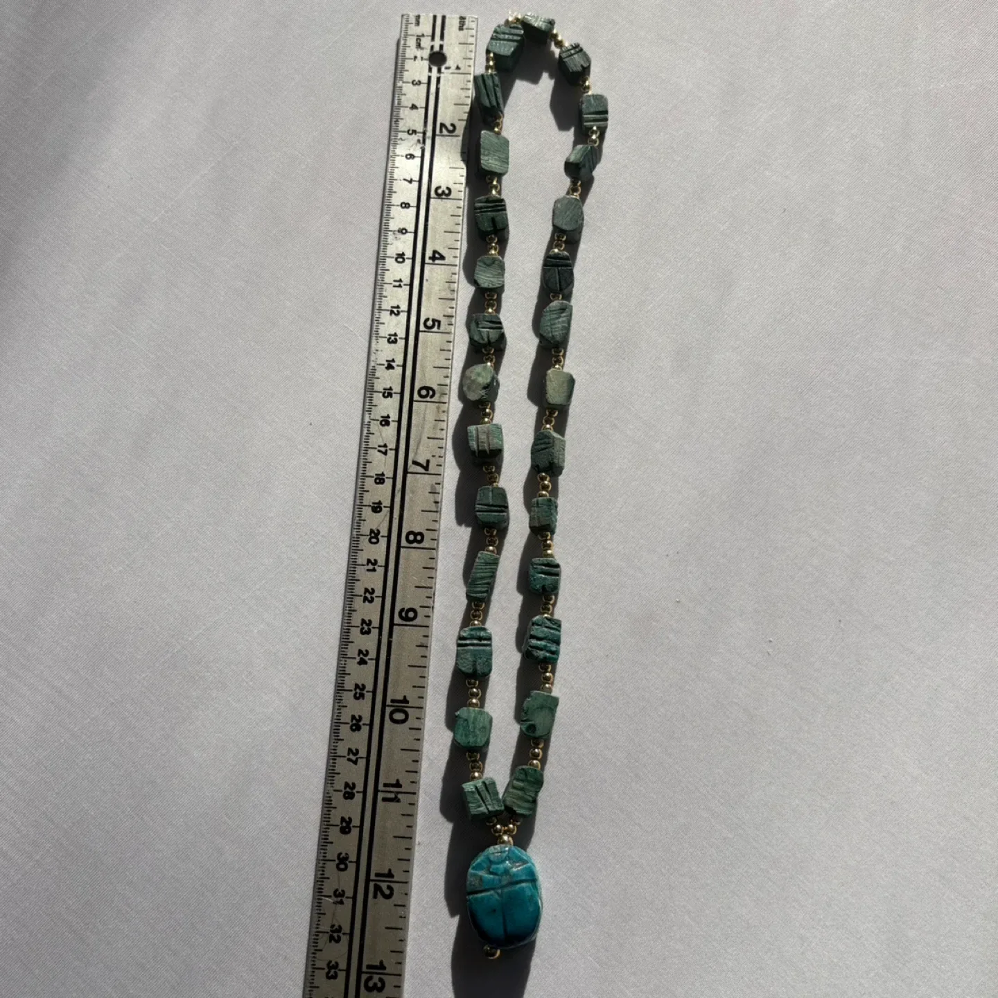 Vintage Turquoise Beaded Necklace Scarab Pendant 25 Inch image indicator(5)