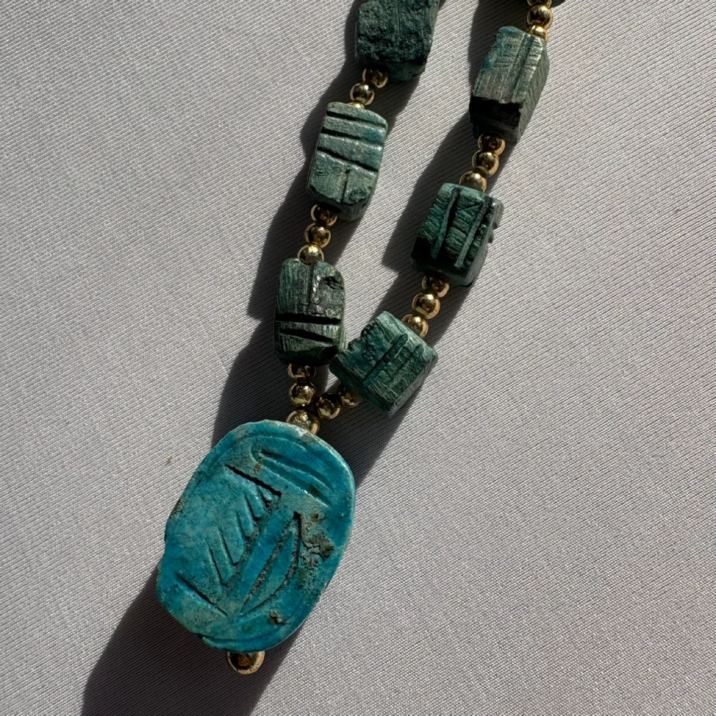 Vintage Turquoise Beaded Necklace Scarab Pendant 25 Inch image indicator(7)