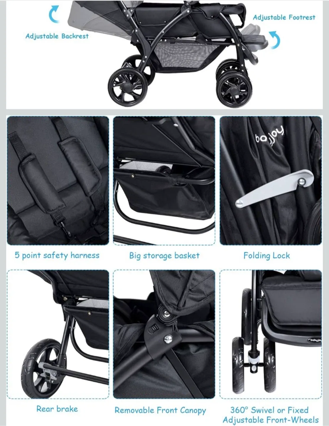 babyjoy Double Stroller - Black image indicator(4)