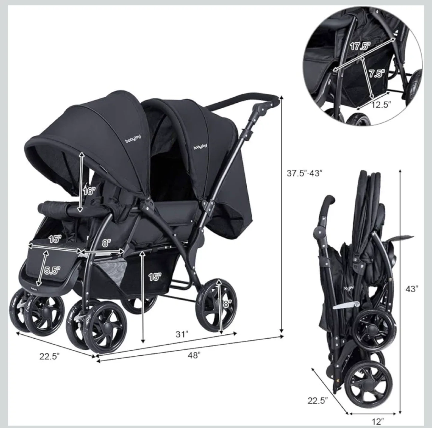 babyjoy Double Stroller - Black image indicator(3)
