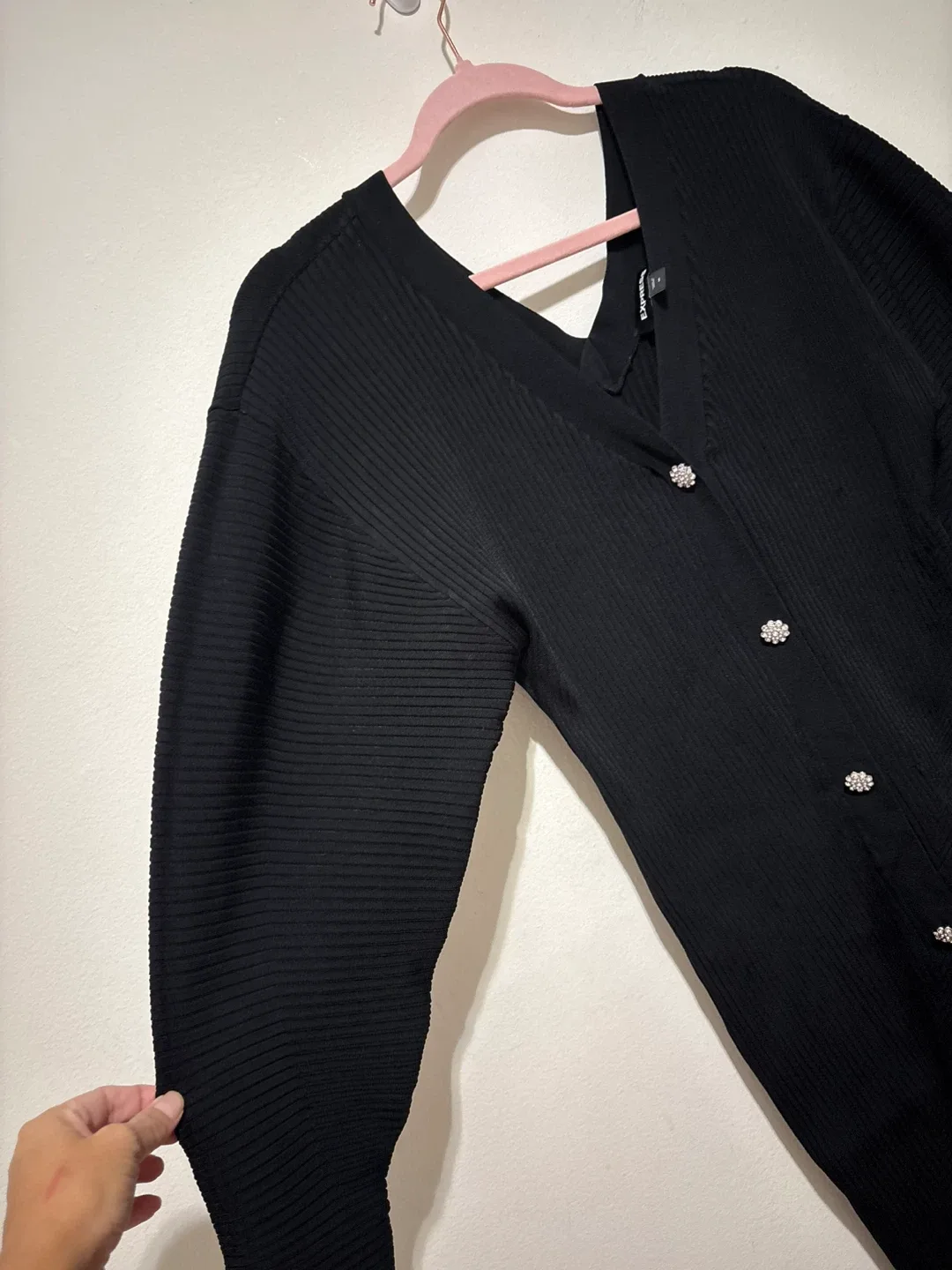 Express Black Ribbed Knit Dress - Size M image indicator(4)