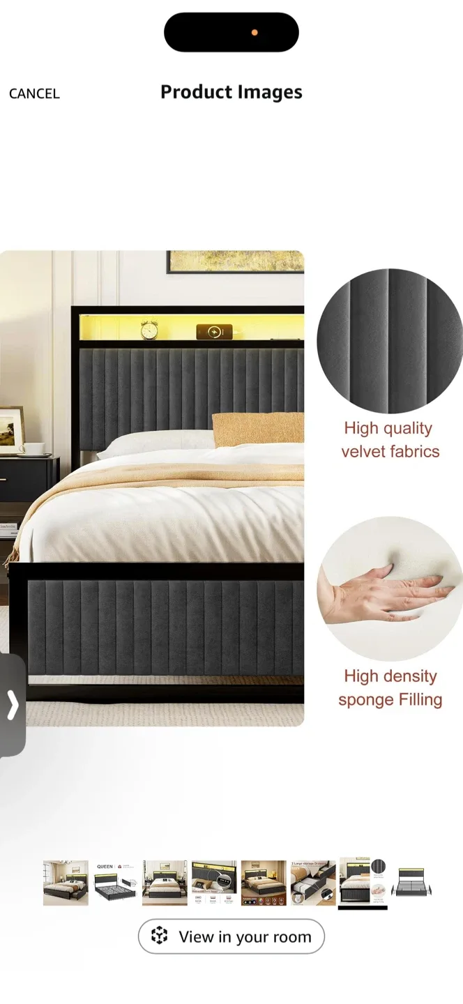 Queen Size Bed Frame with LED Light, Dark Grey image indicator(2)