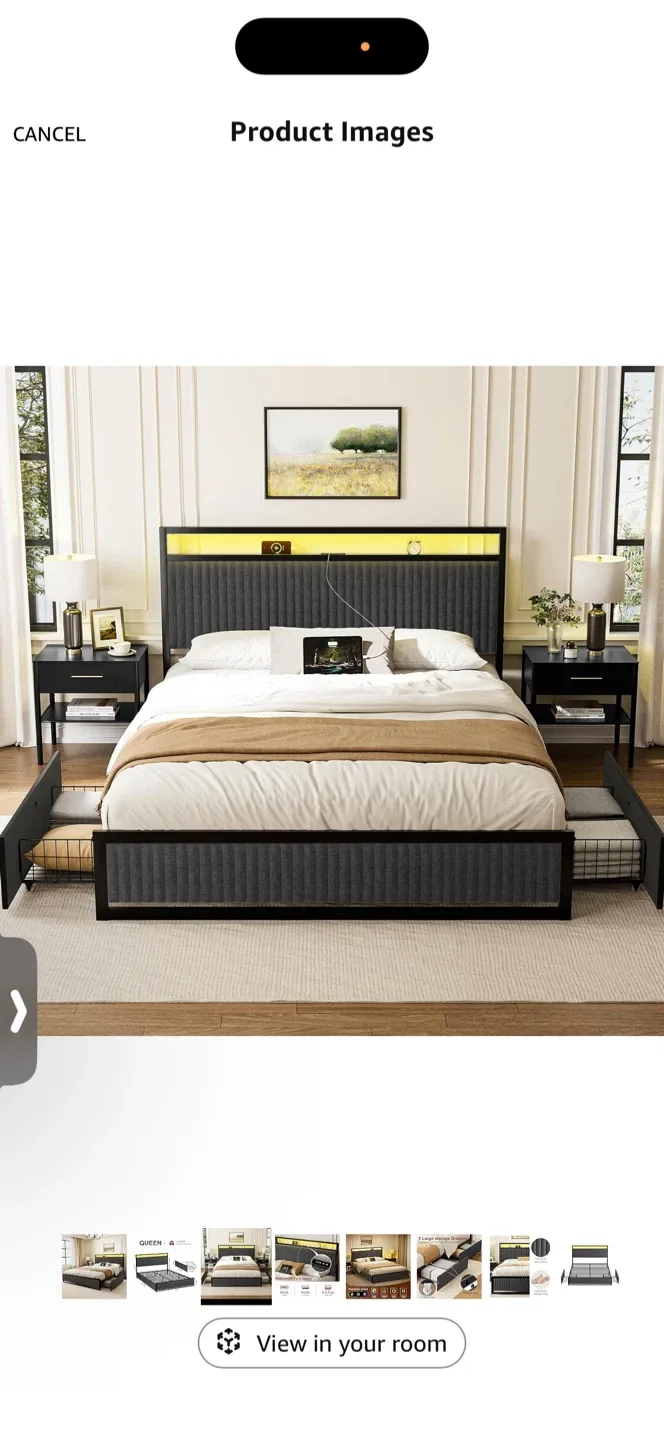 Queen Size Bed Frame with LED Light, Dark Grey image indicator(3)