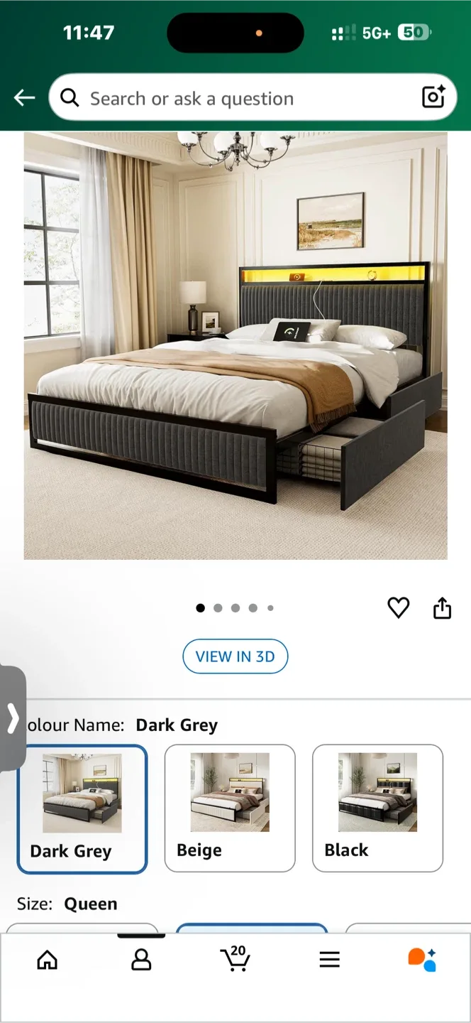 Queen Size Bed Frame with LED Light, Dark Grey image indicator(5)