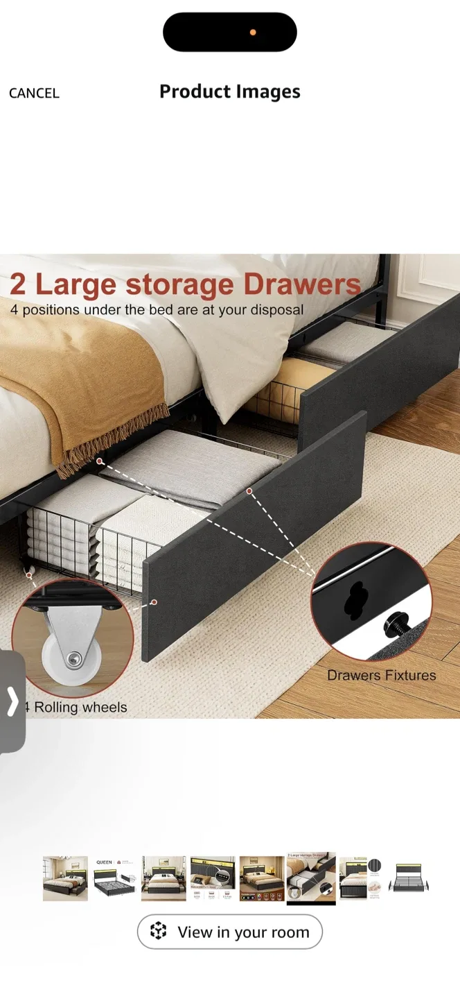 Queen Size Bed Frame with LED Light, Dark Grey image indicator(6)