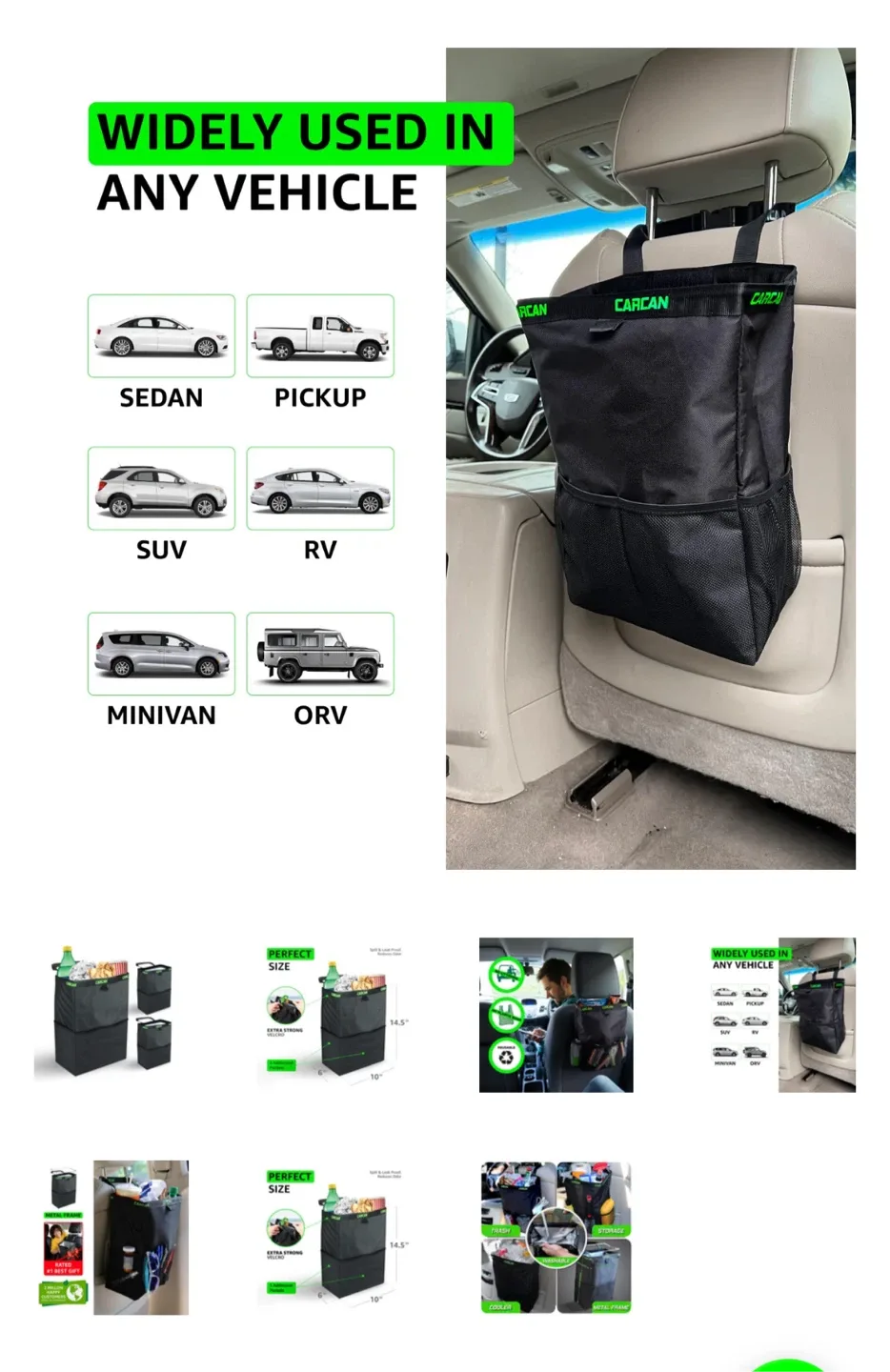 Original CarCan Portable Car Trash Can - Black image indicator(8)