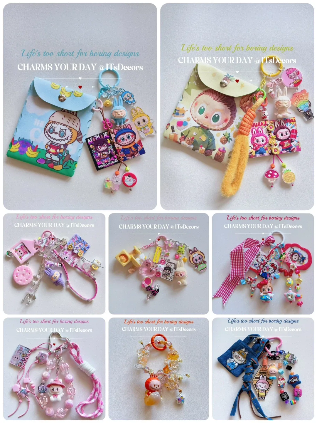 Beaded Bag Charm with Labubu Figure