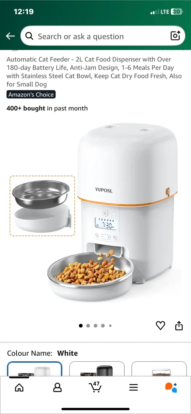 YUPOSL Automatic Cat Feeder - 2L White
