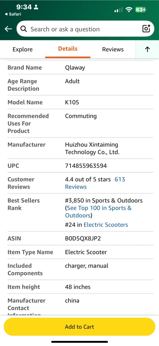 Qlaway K105 Electric Scooter - New in Box!