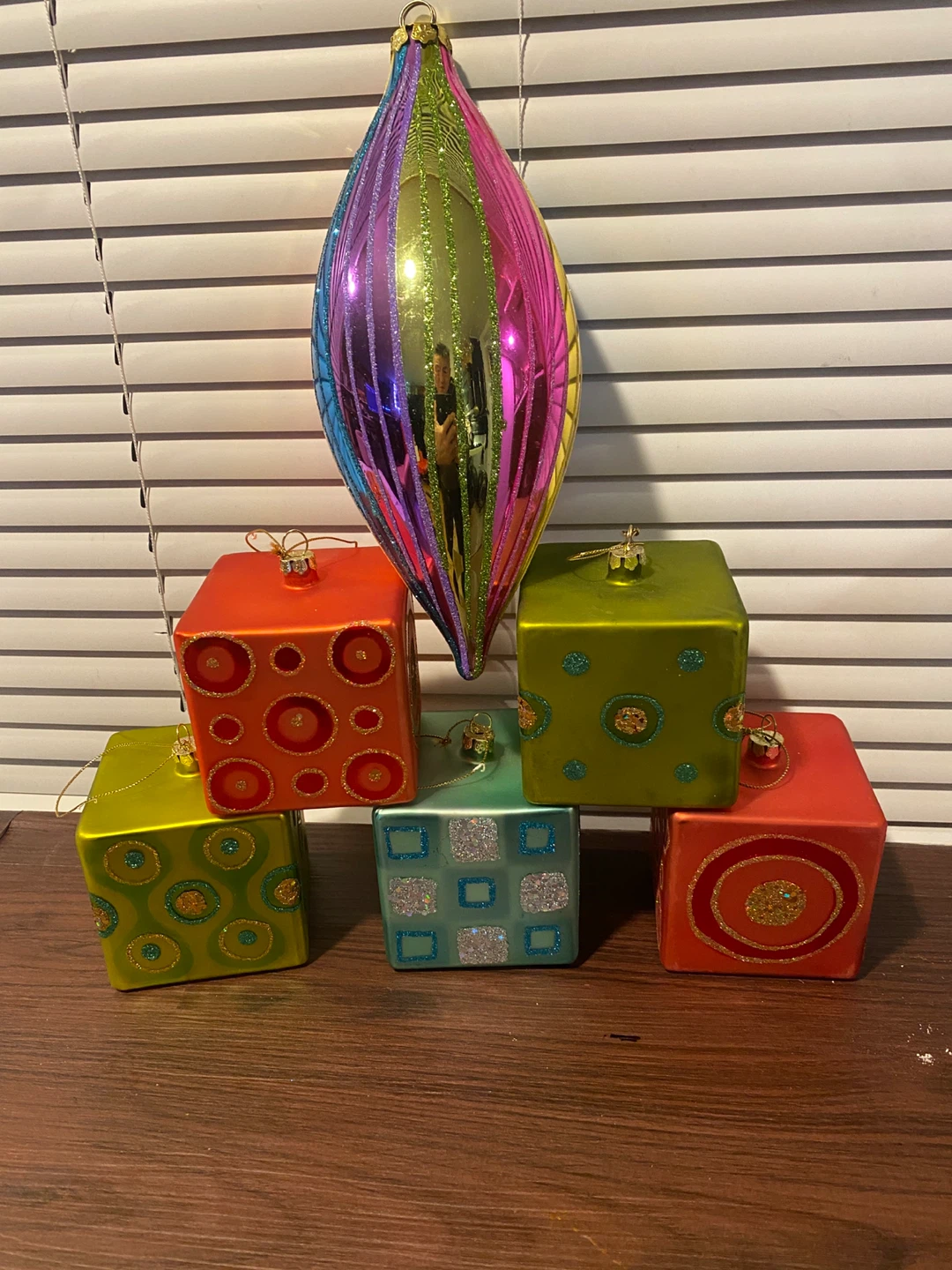 6 Pcs set of multi-color Glasses Christmas Ornaments with box