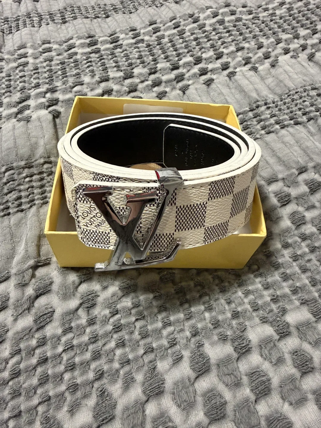 Louis Vuitton White Damier Azur Belt Size 44