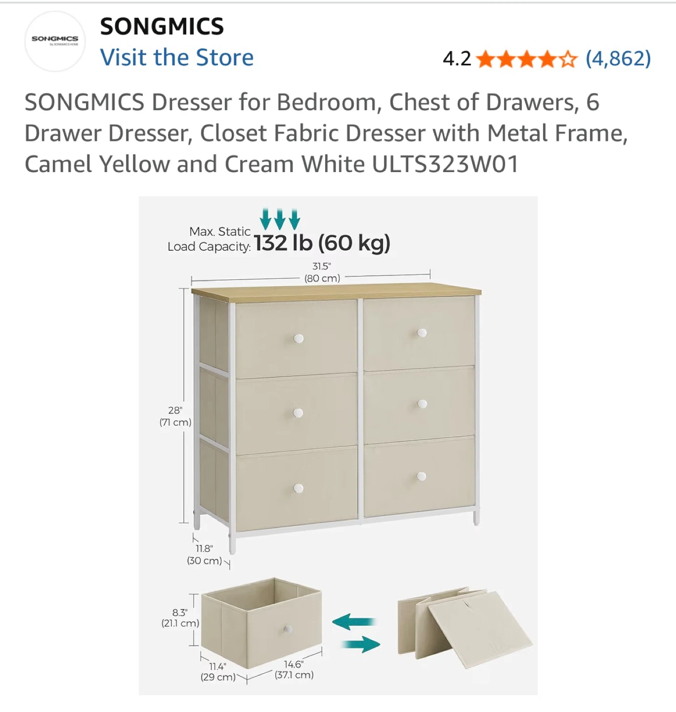 SONGMICS 6-Drawer Fabric Dresser - photo 5