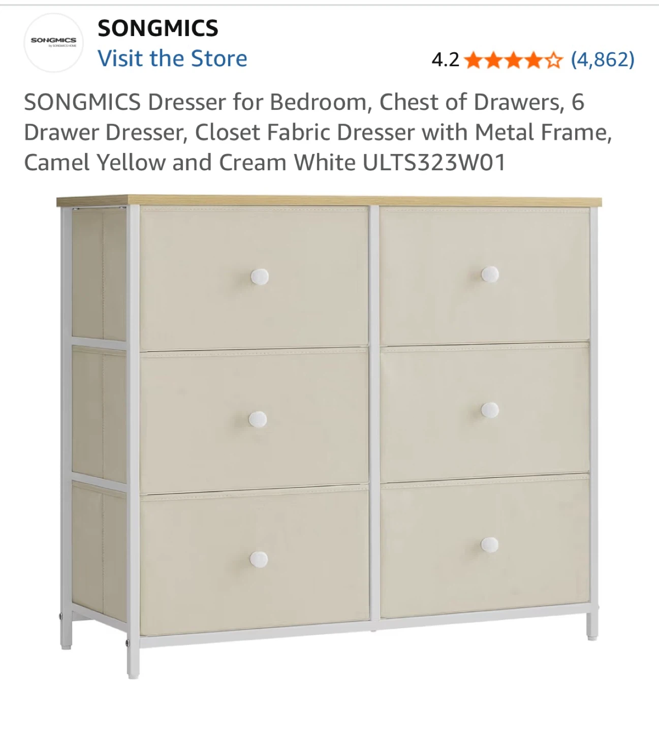 SONGMICS 6-Drawer Fabric Dresser - photo 4
