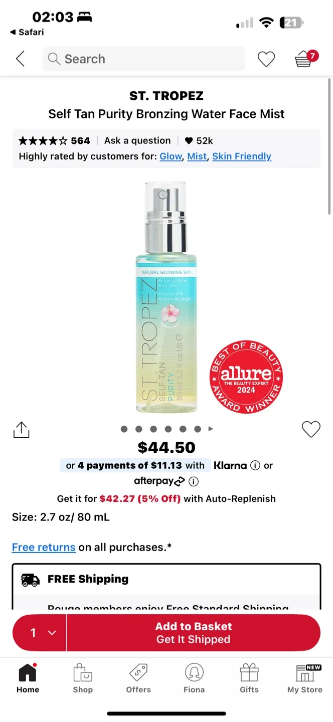 St. Tropez Self Tan Purity Bronzing Water Face Mist