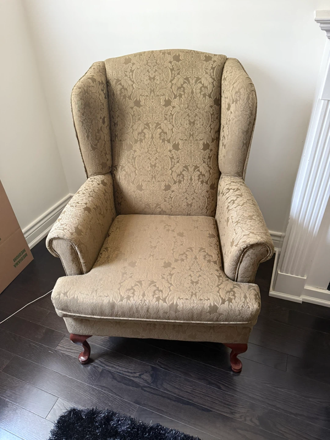 Wingback Armchair - Beige Patterned Fabric