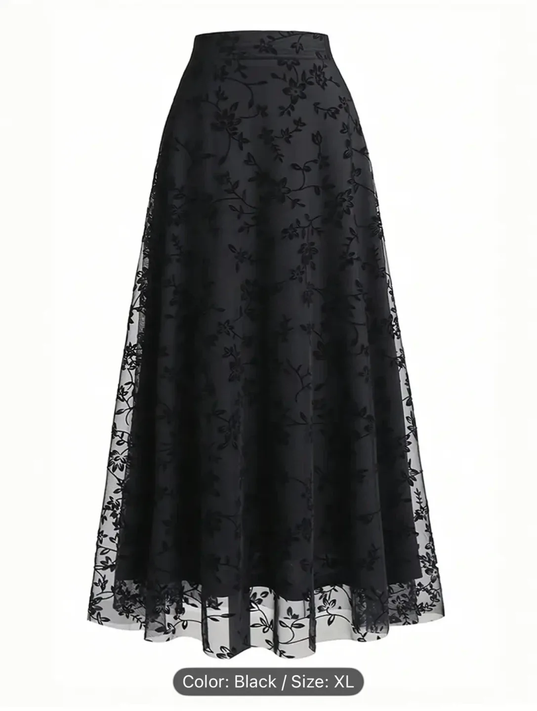 Black Floral Maxi Skirt - Size XL