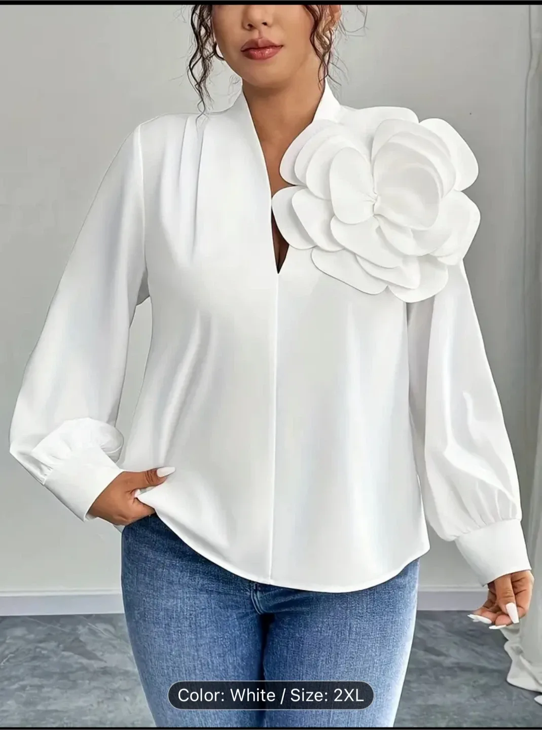 White Blouse with Flower Detail - Size 2XL/3xL image indicator(3)