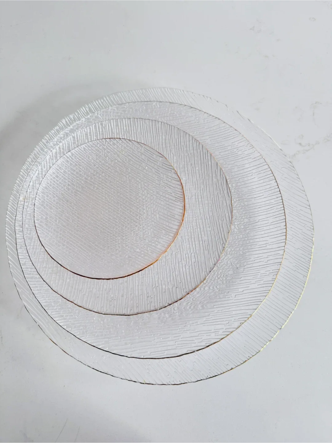 Textured Glass Charger Plates with Gold Trim