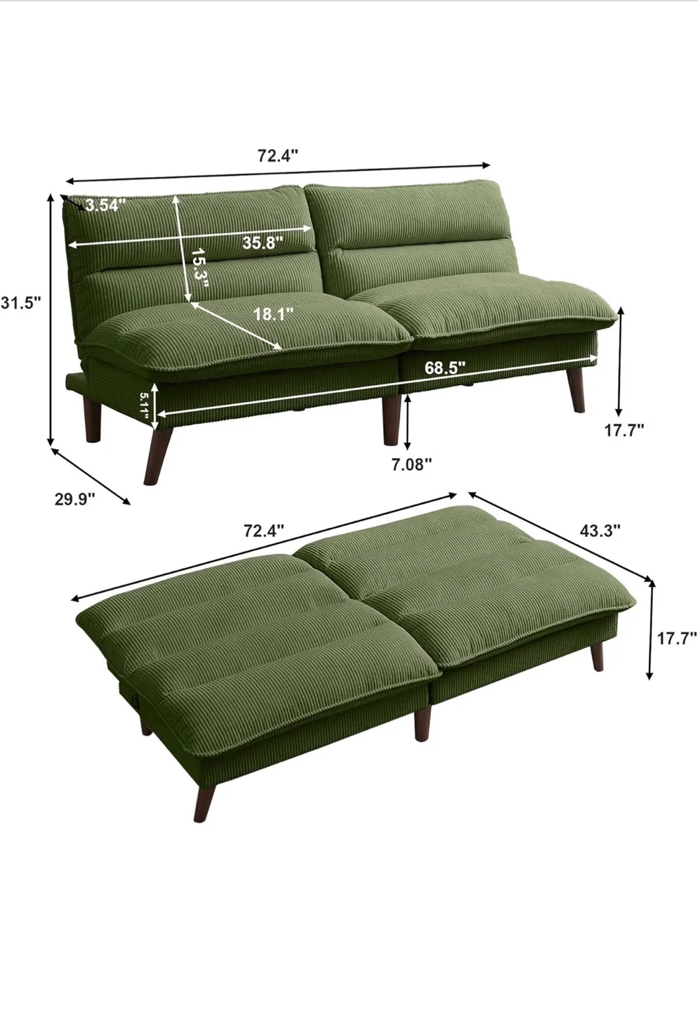 Green Corduroy Futon Sofa Bed still in box brand new asking $200 image indicator(2)