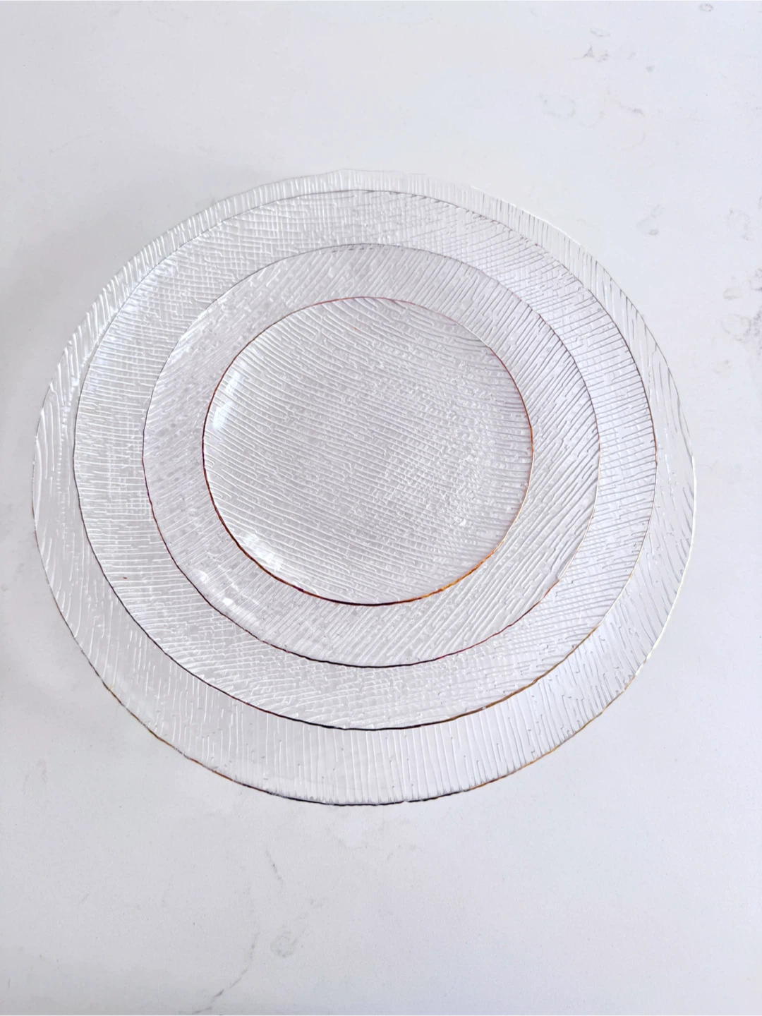 Textured Glass Charger Plates with Gold Trim