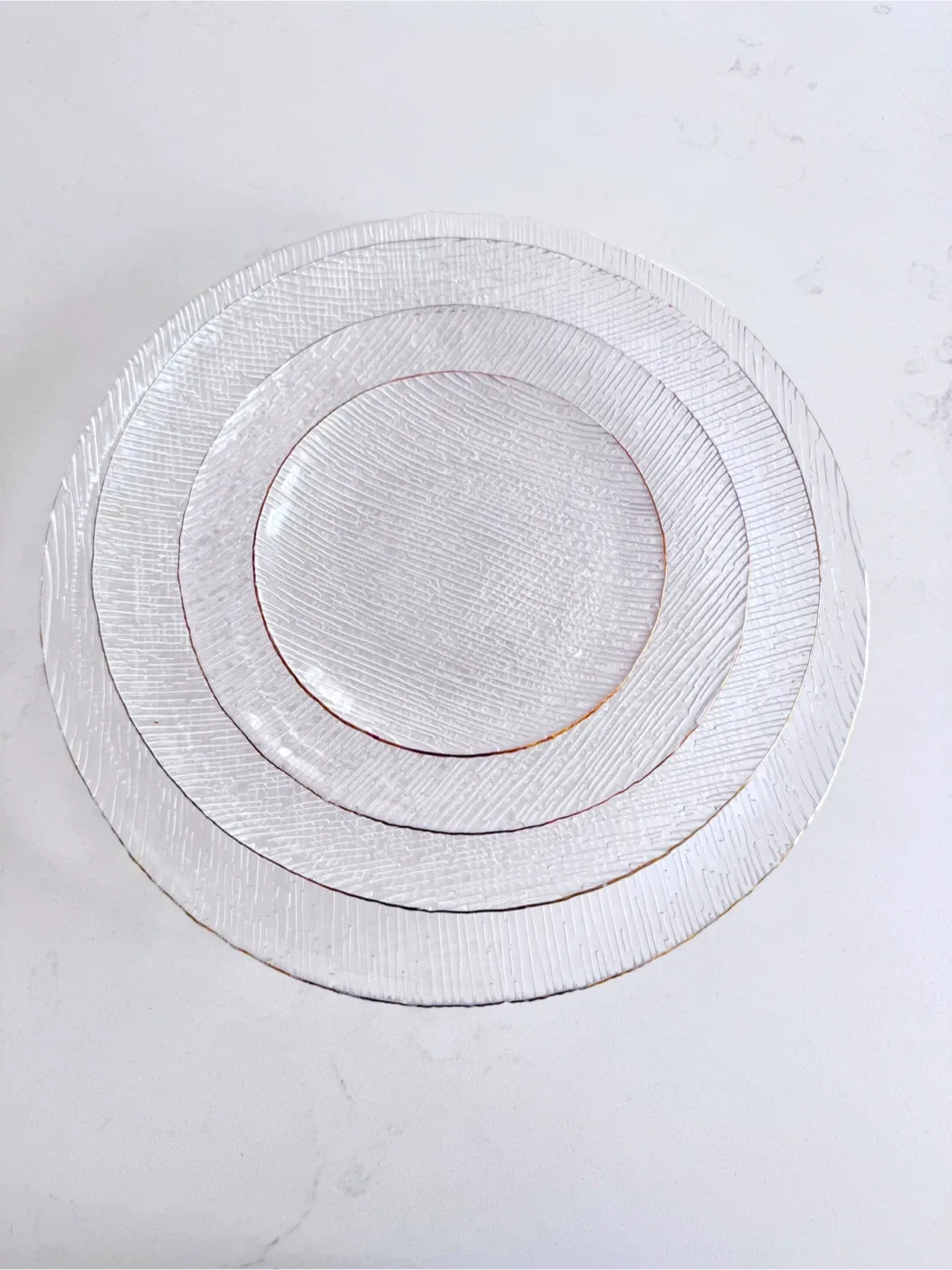Textured Glass Charger Plates with Gold Trim