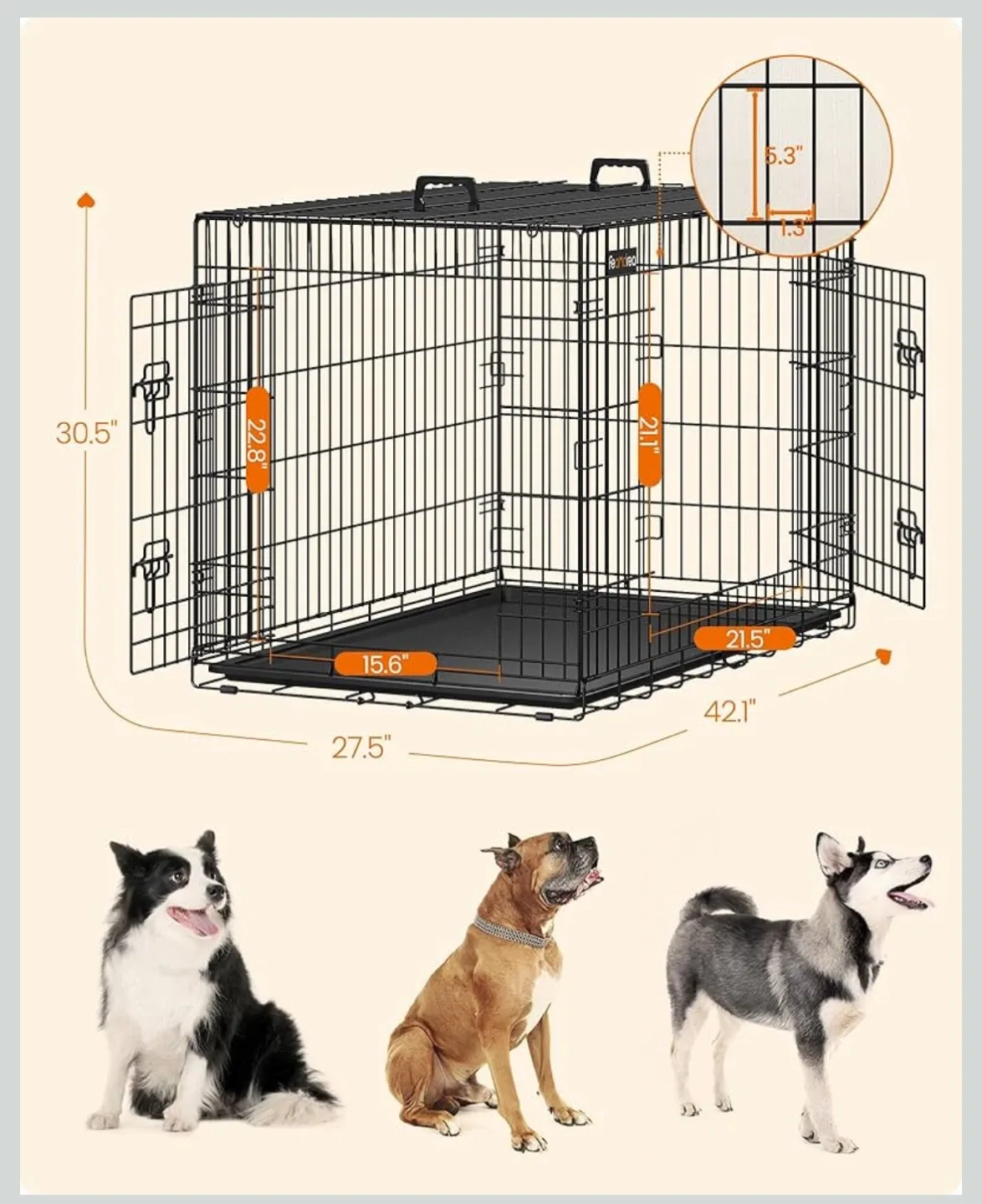 Feandrea XL Foldable Dog Kennel/Cage 42H image indicator(2)