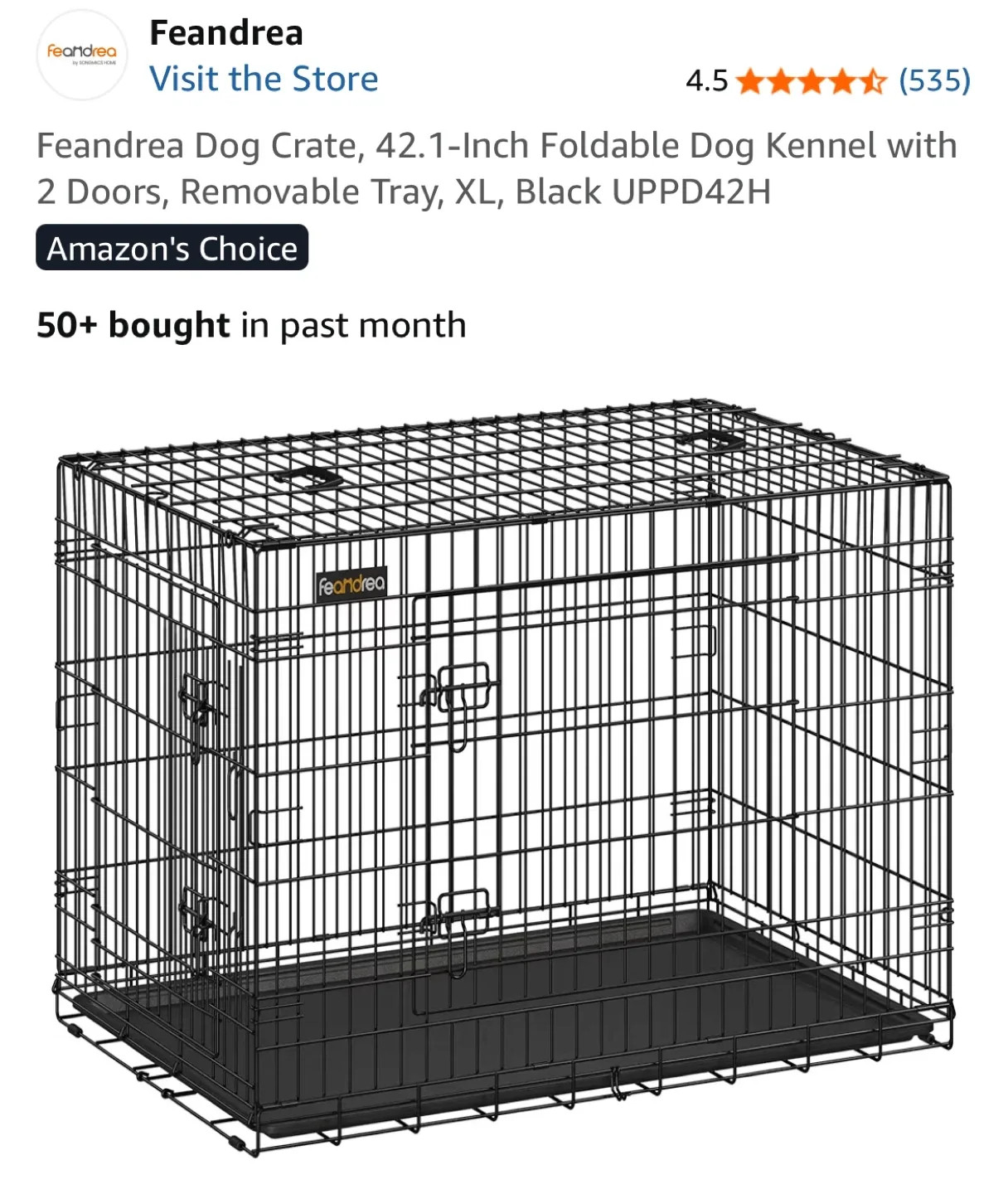 Feandrea XL Foldable Dog Kennel/Cage 42H