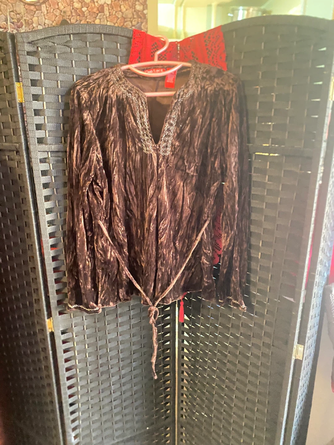 Carole Little Brown Velvet Blouse - Size L - photo 2