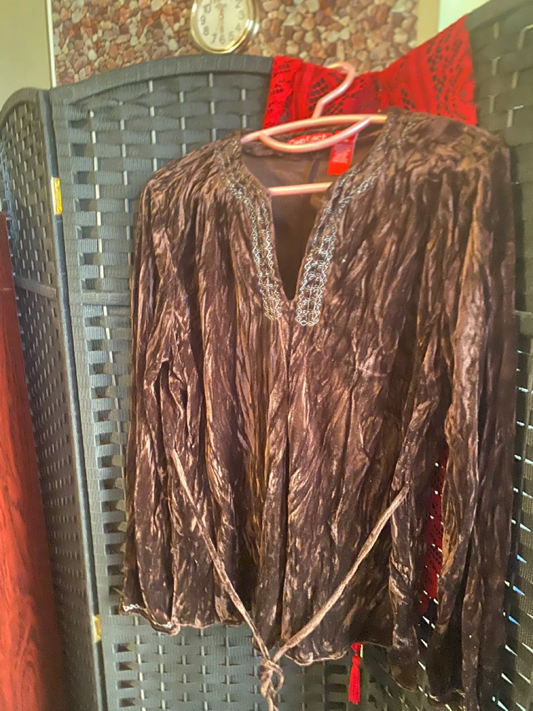 Carole Little Brown Velvet Blouse - Size L