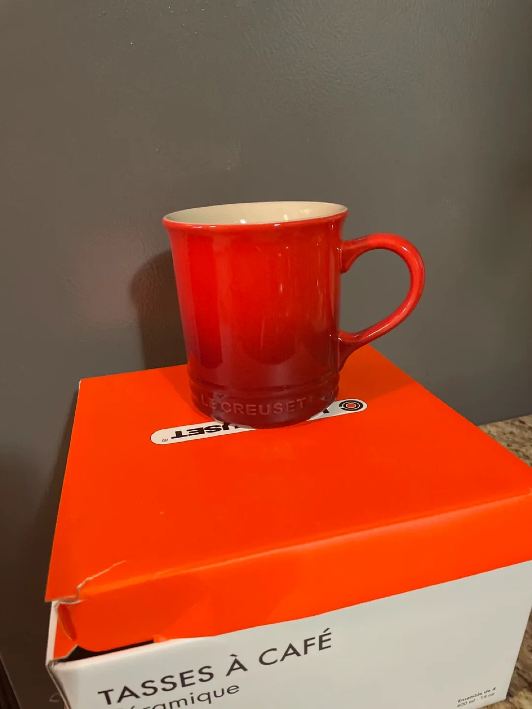 Le Creuset Red Stoneware Mugs (Set of 4) - New in Box!