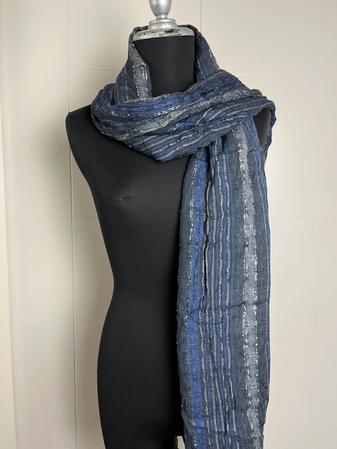 Blue & Silver Striped Scarf