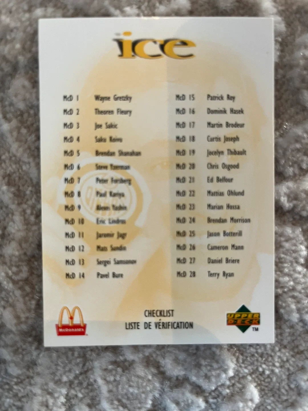 1998 UPPER DECK ICE MCDONALDS Hockey card set image indicator(3)