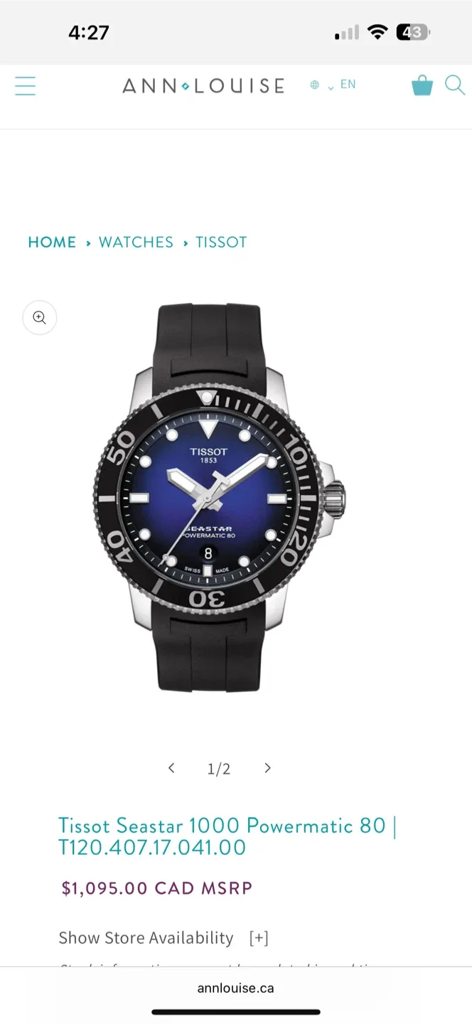 Tissot Seastar 1000 Powermatic 80 43mm Automatic Dive Watch Blue image indicator(6)