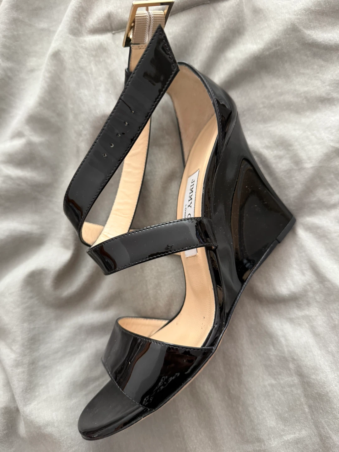 Jimmy Choo Black Patent Wedge Sandals - photo 4