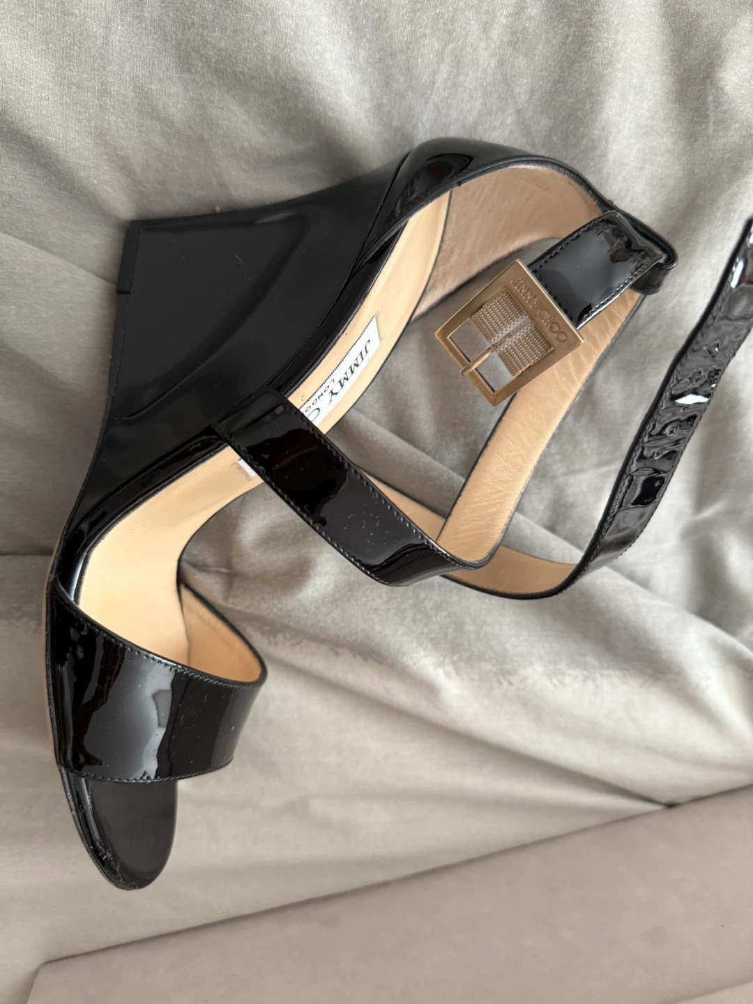 Jimmy Choo Black Patent Wedge Sandals - photo 2