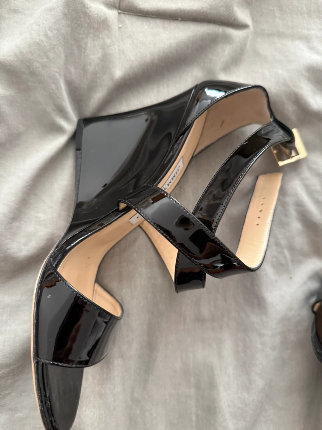 Jimmy Choo Black Patent Wedge Sandals - photo 5