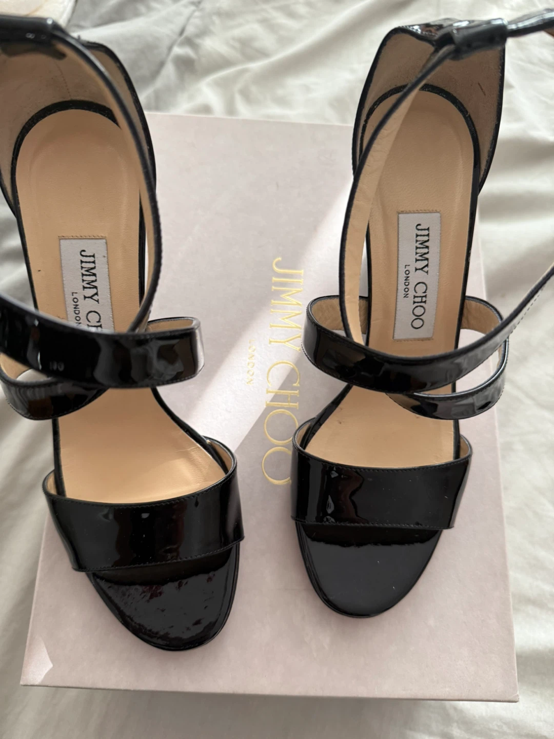Jimmy Choo Black Patent Wedge Sandals