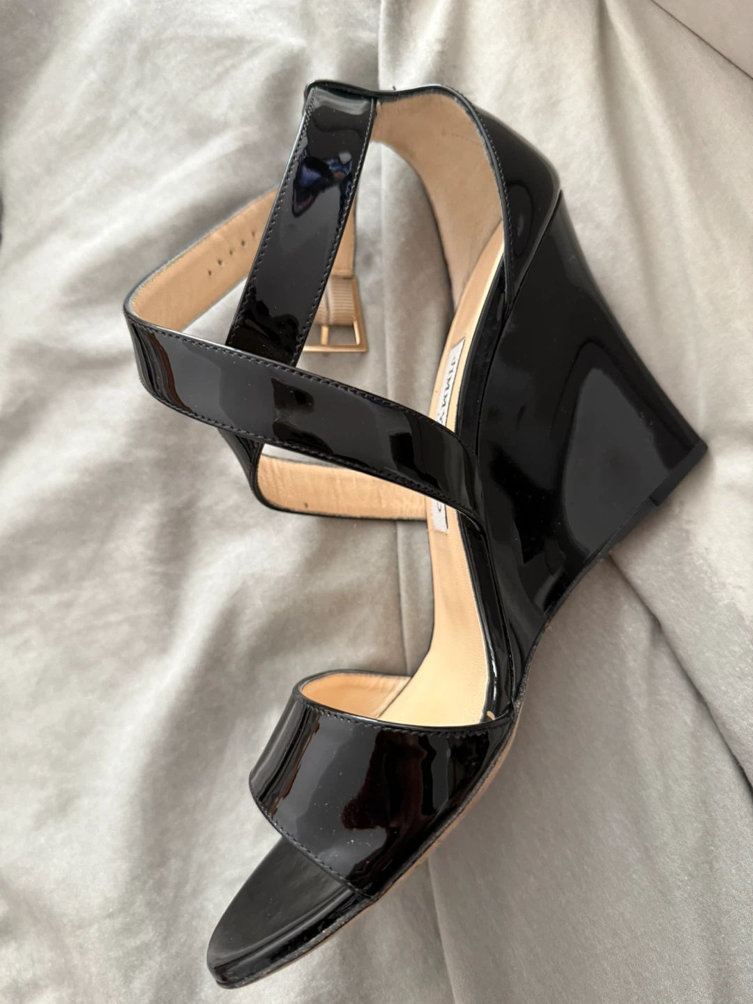 Jimmy Choo Black Patent Wedge Sandals - photo 3