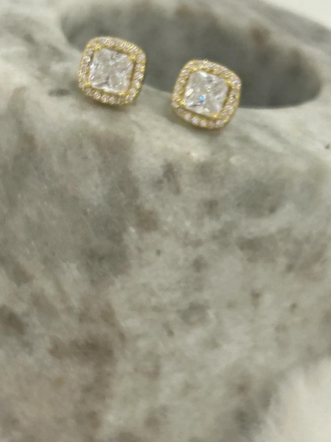 Gold Square halo Stud Earrings with crystal 925 silver and gold