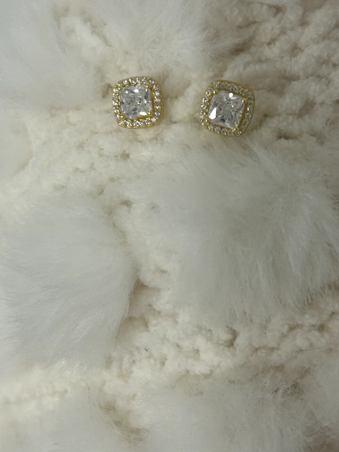 Gold Square halo Stud Earrings with crystal 925 silver and gold image indicator(2)