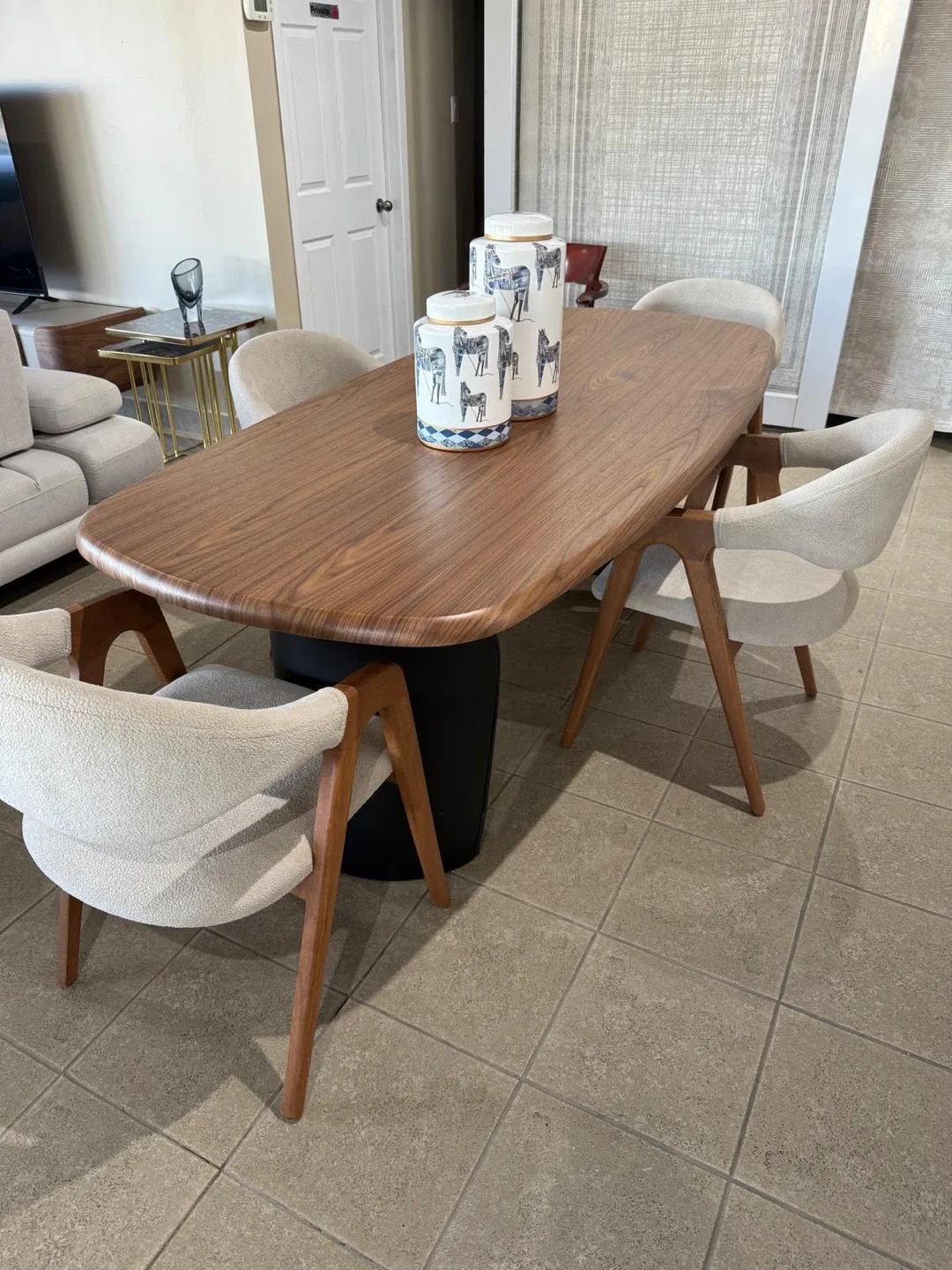 Modern Dining Chair - Wood & Boucle