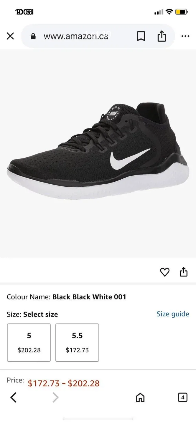 Nike Free RN 2018 Black/White - Size 5 US