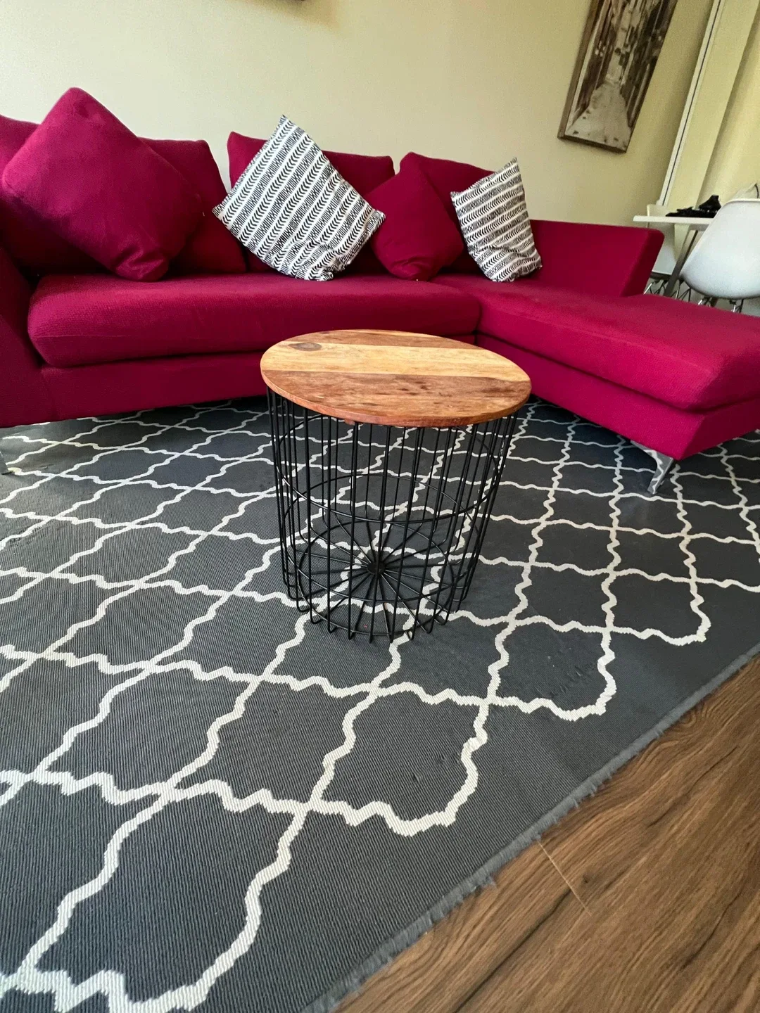 Round wood top and black metal side table image indicator(2)